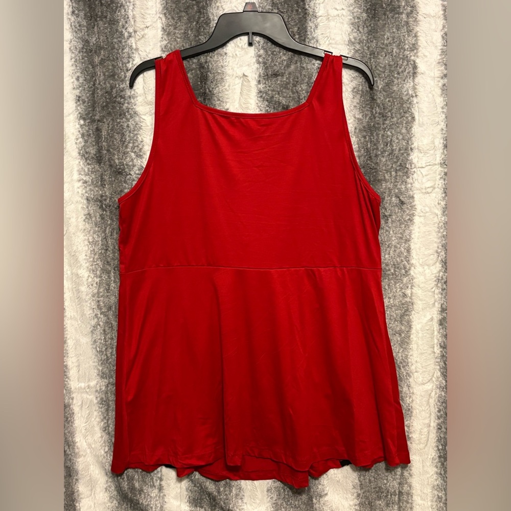 Elegant Red Sleeveless Tank Top with Black Lace-Up Detail size 2X NWOT - Picture 3 of 9